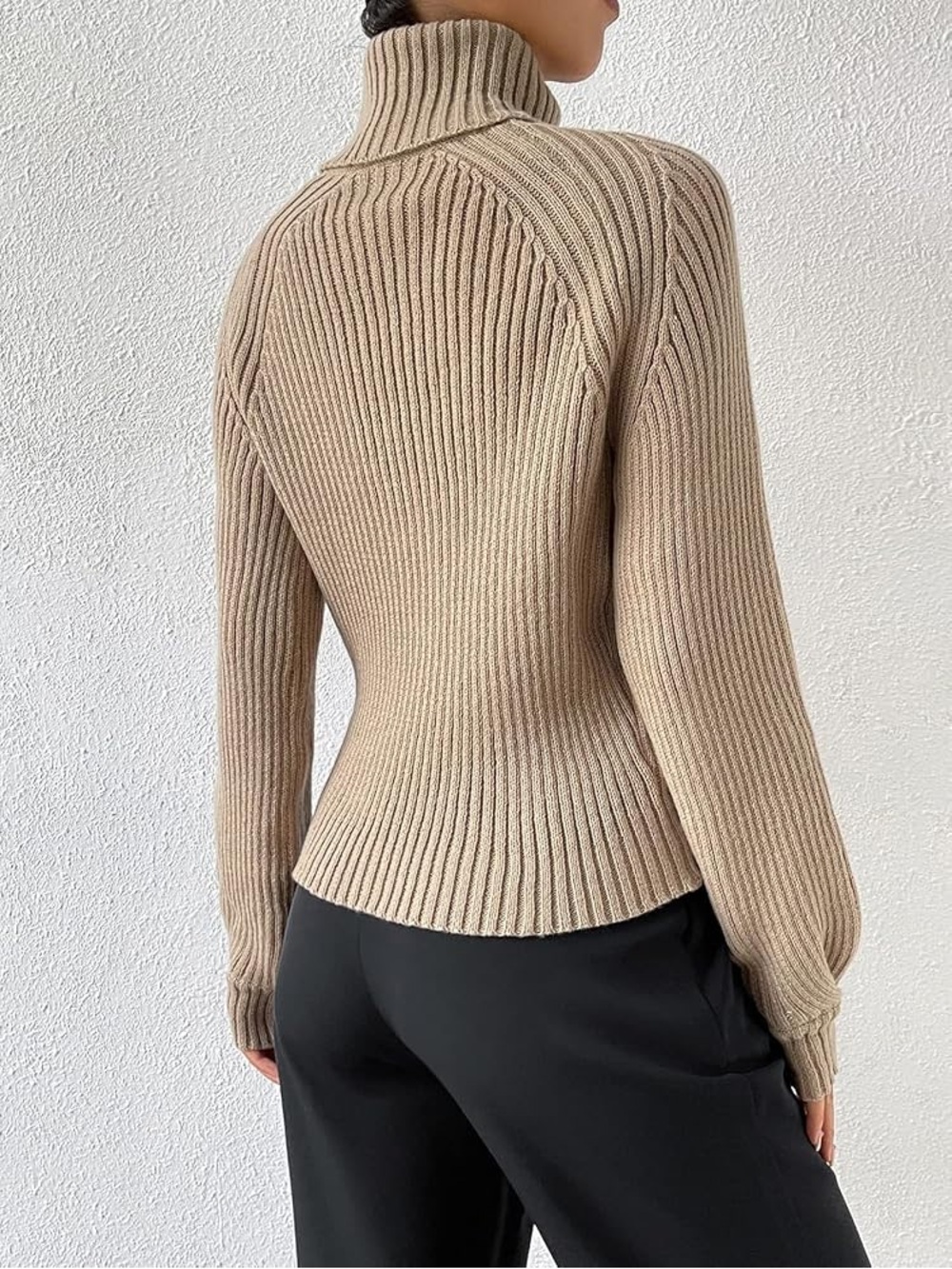 Turtleneck Raglan Sleeve Ribbed Knit Sweater - Picture 5 of 7